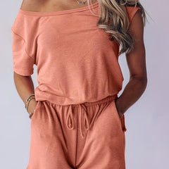 Off Shoulder Romper Jumpsuit with Pockets for Summer