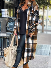 Plaid Print Long Length Shacket Jacket Casual Long Sleeve Collared