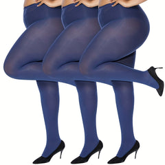 3 Pairs Plus Size Basic Pantyhose Set Women's Plus Solid Control Top