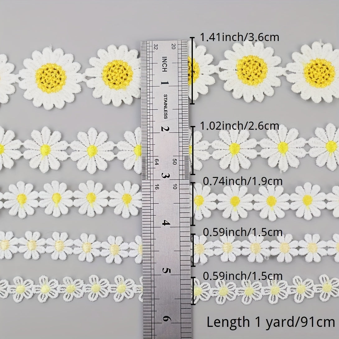 1 Yard Yellow Daisy Sun Flower Lace Trim Embroidered Applique Ribbon