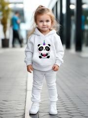 OERYUI Girls boys 2pcs Unicorn Panda Hooded Pullover Pants Set Spring