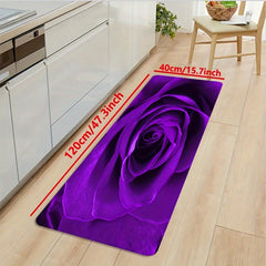 Purple Rose Kitchen Mat Non Slip Waterproof Stain Resistant Soft Sponge Doormat