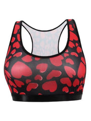 Heart Print Racer Back Sports Bra