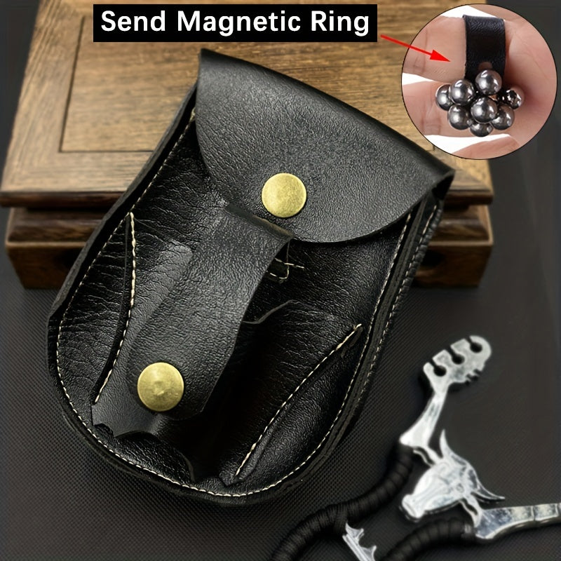 Leather Slingshot with Magnet Ring and Steel Balls Pouch