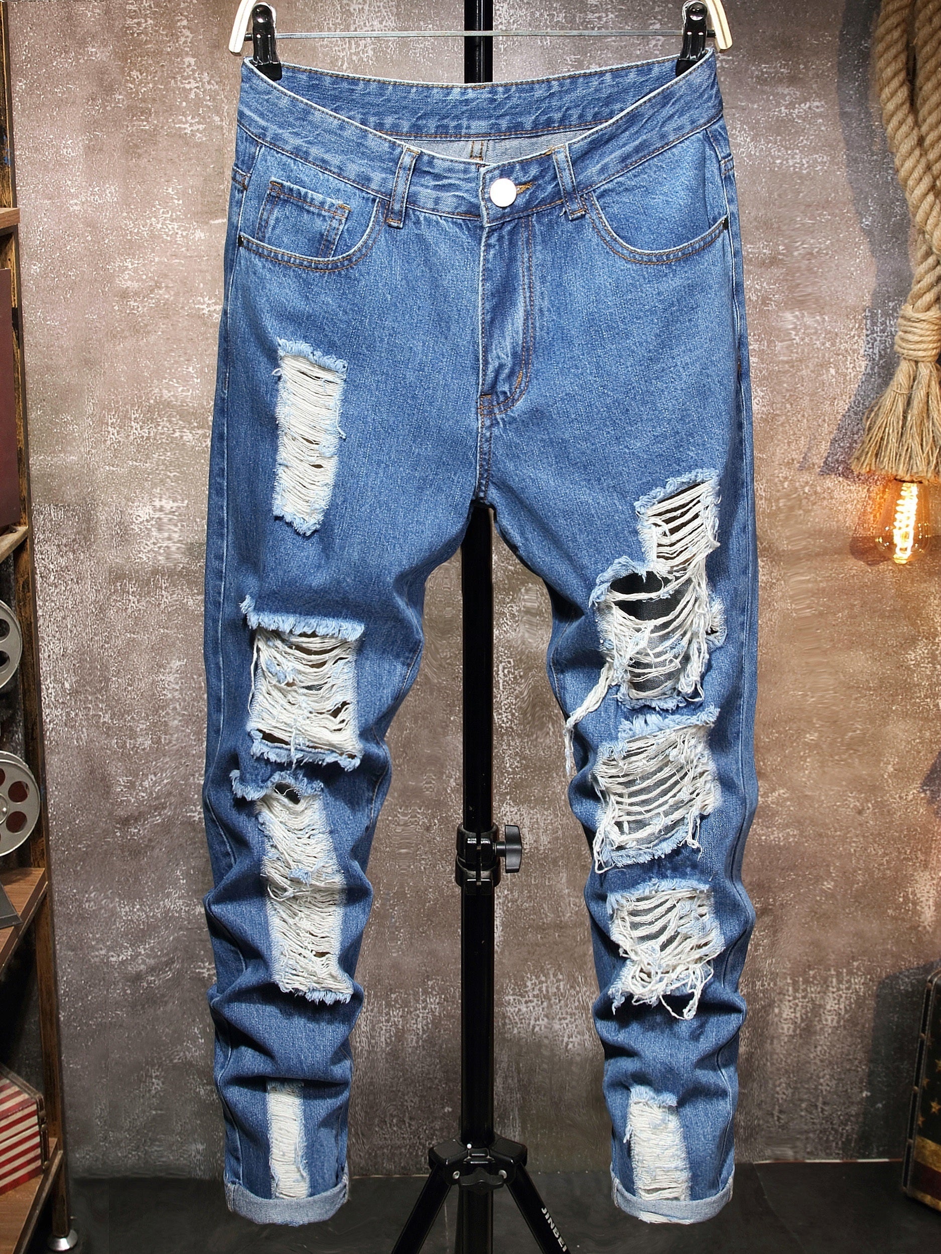 Men's Ripped Jeans Casual Street Style Denim Pants