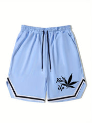 Leaf Pattern Drawstring Shorts for Men