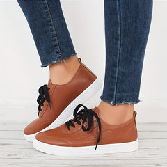 Women's Umbrella Pattern Skate Shoes Lace Flat Shoes Solid Low Top Walking Shoes