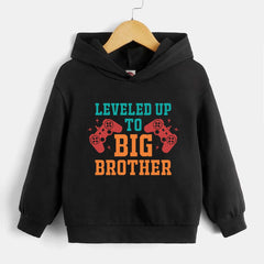 Gamepad Pattern Kid's Hoodie LEVEL UP TO BIG BROTHER Print