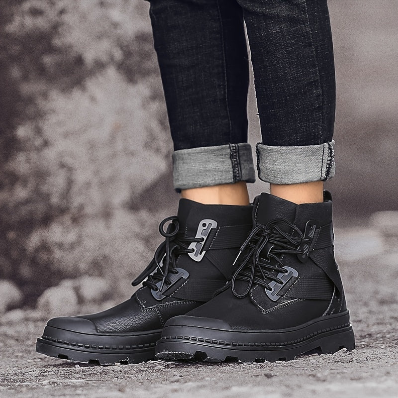 EXSHERO Men's Leather Snow Boots Warm Cotton Comfortable Anti skid Winter