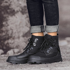 EXSHERO Men's Leather Snow Boots Warm Cotton Comfortable Anti skid Winter