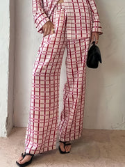 Women's Plus Plaid Button Up Shirt & Wide Leg Pants Set