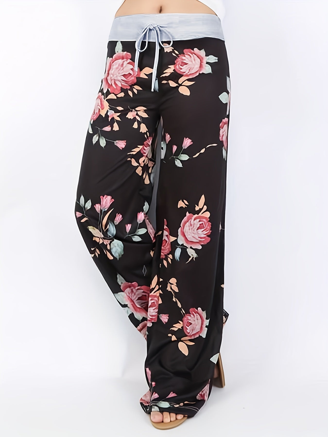 Floral Print Wide Leg Yoga Pants Low Waist Summer Casual