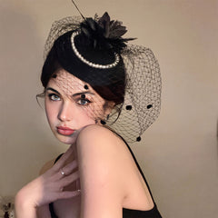 Qianlandanya Vintage French Fascinator Hat Mesh Headpiece with Bow