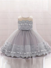Girl's Princess Dress Embroidered Lace Flower Puffy Dress