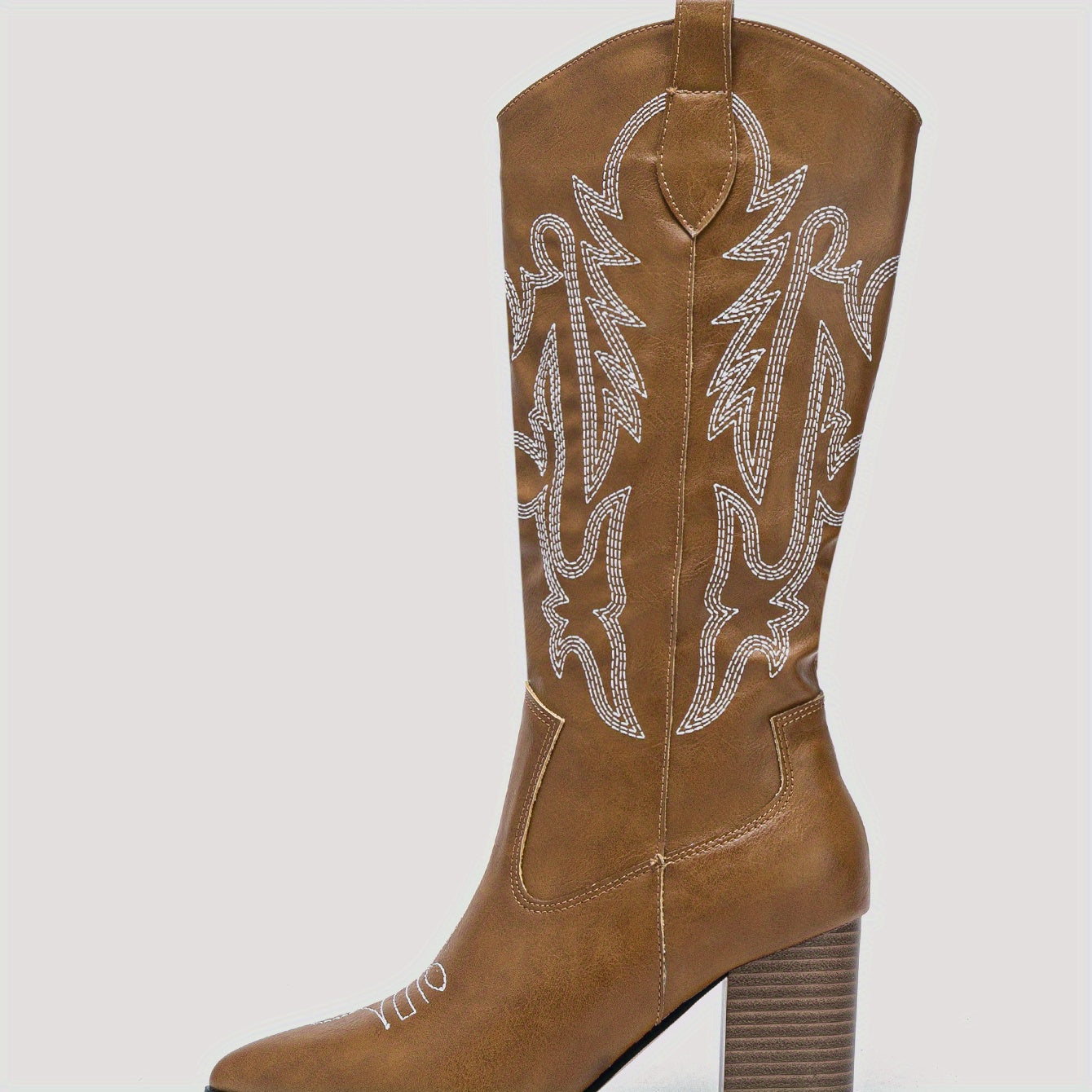 Women's Embroidered Cowboy Boots Block Heel V Cut Knee High Western Boots
