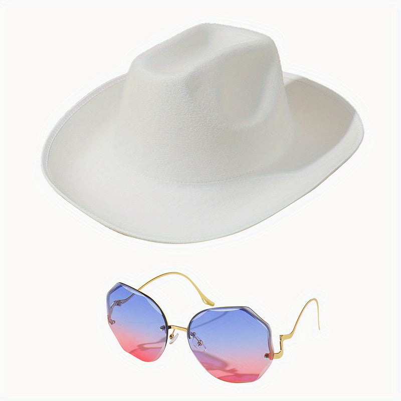Y2K Cowboy Sunglasses Set with Fedora Cap & UV Protection Eyewear