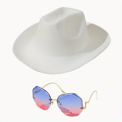 Y2K Cowboy Sunglasses Set with Fedora Cap & UV Protection Eyewear