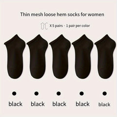 5 Pairs Solid Socks Women's Stockings & Hosiery