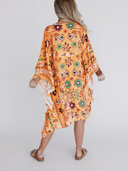 Floral Print Loose Fit Cover Up Rash Guard Kimono