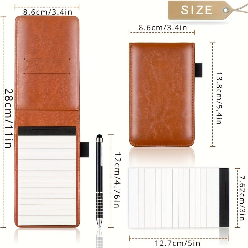 Faux Leather Pocket Notebook Set with Pen - Portable Mini Notebook