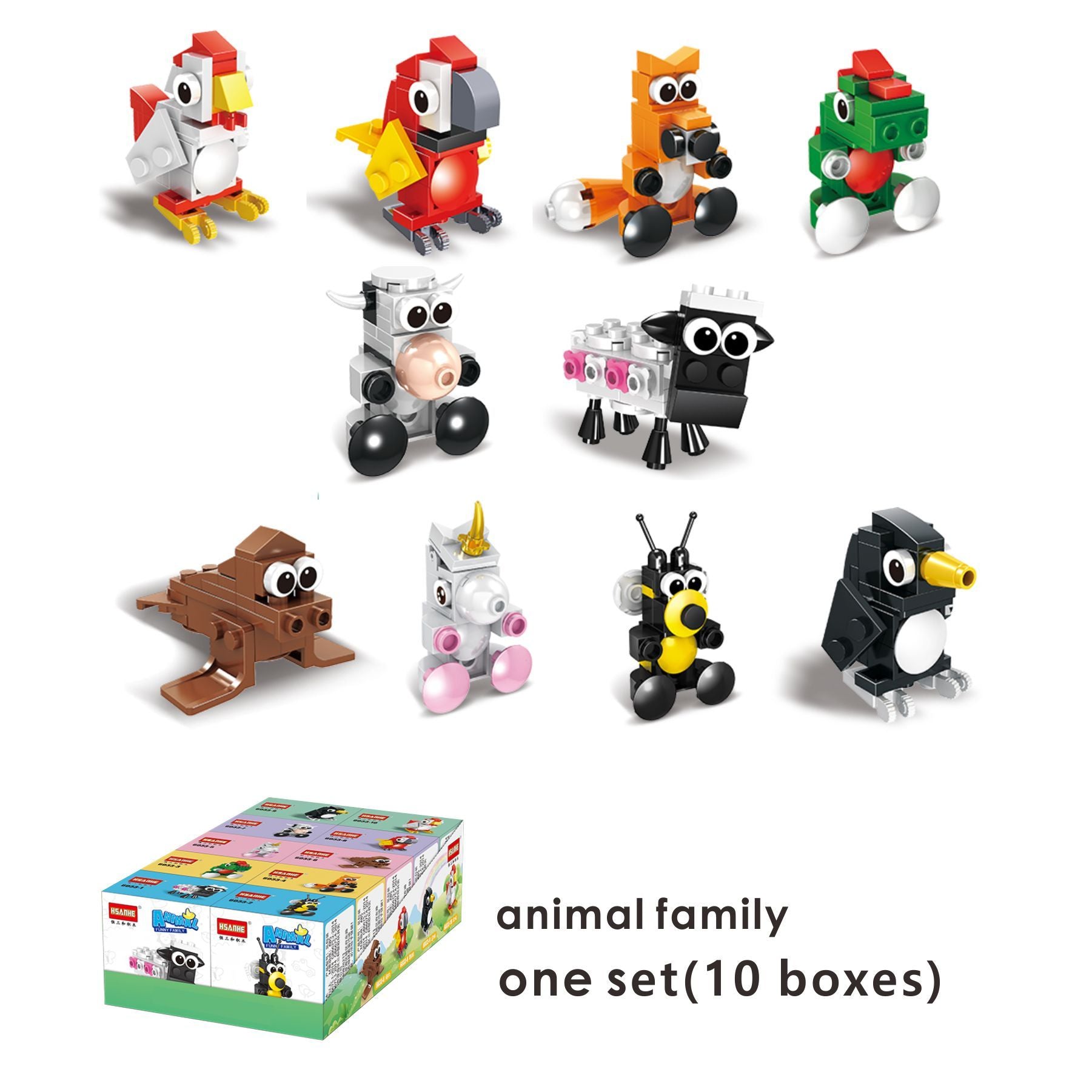 Small Animal Building Blocks for Kids - Cow Sheep Parrot Rooster