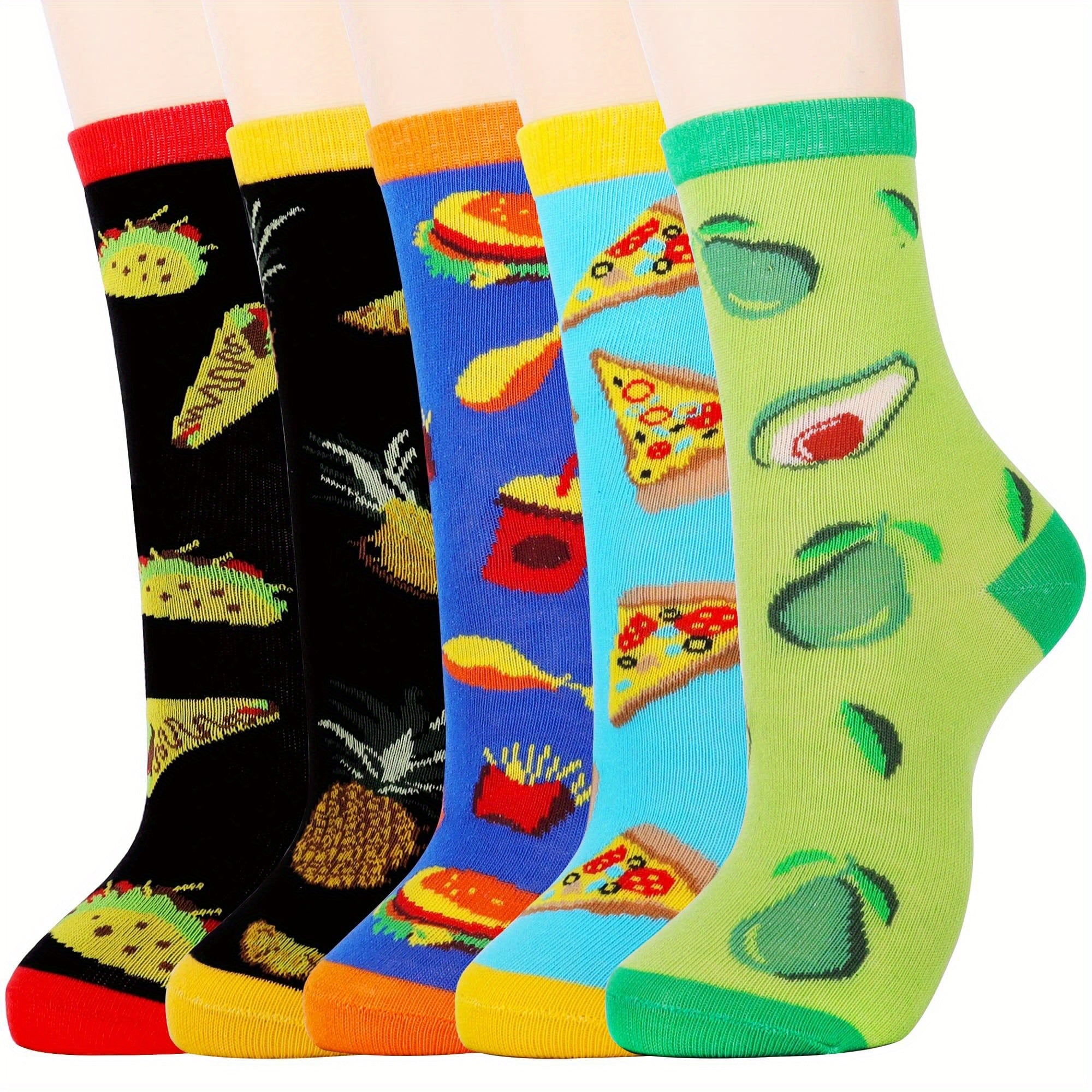 5 Pairs Avocado Pattern Crew Socks for Kids