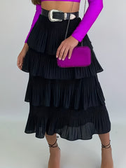 Women's Plus Pleated Elastic Waist Ruffle Trim Layered Skirt
