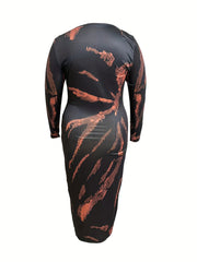 Sexy Dress Random Print Long Sleeve Bodycon Midi Maxi Dress
