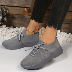 Women's Knit Platform Sneakers Breathable Lace Up Shoes