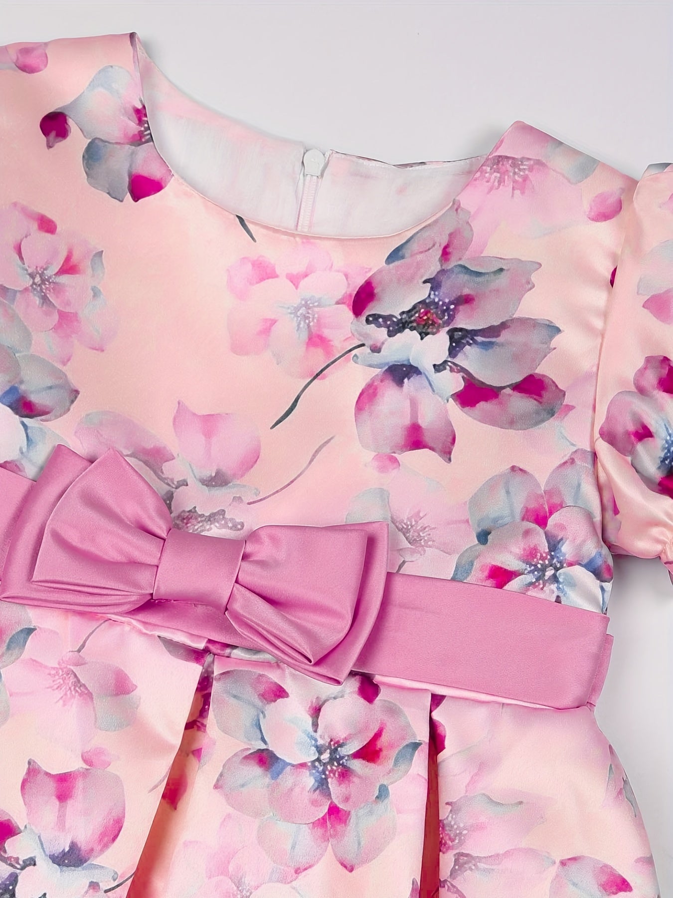 Floral Bowknot Puff Sleeves Princess Dress for Dance Party