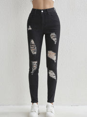 Ripped Holes Skinny Jeans Slim Fit Slash Pockets High Stretch Casual Denim Pants