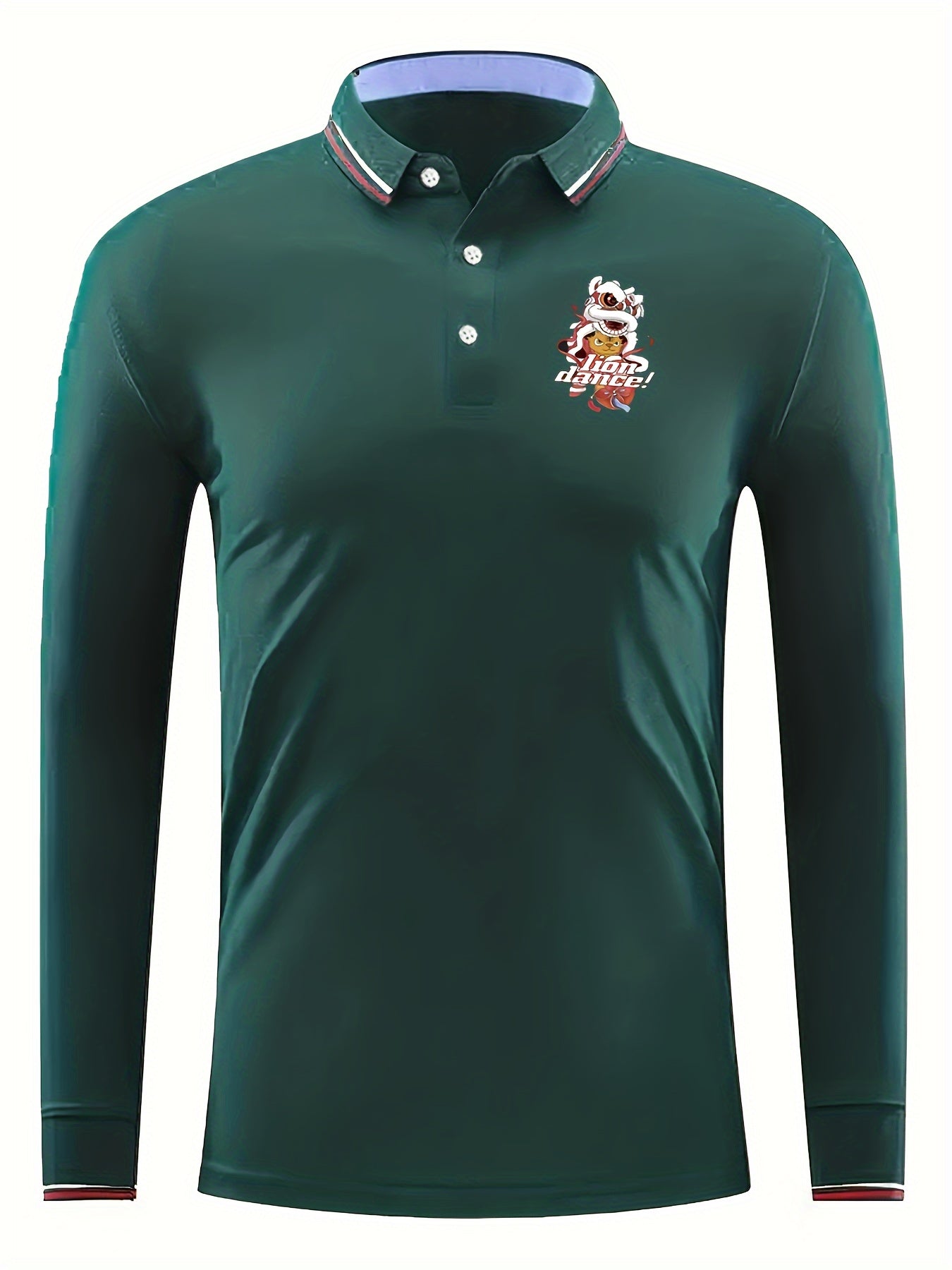 Lion Dance Pattern Men's Casual Comfy Long Sleeve Shirt