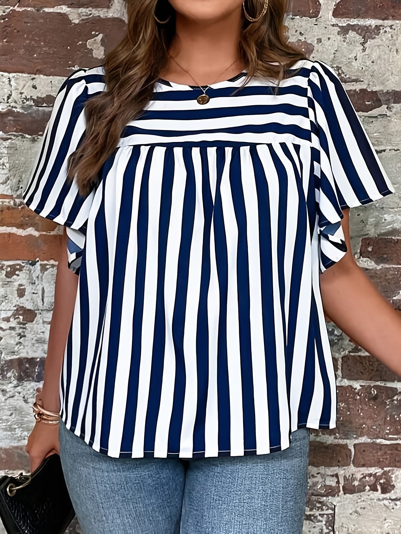 Striped Short Sleeve Round Neck Tunic