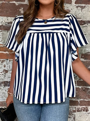 Striped Short Sleeve Round Neck Tunic