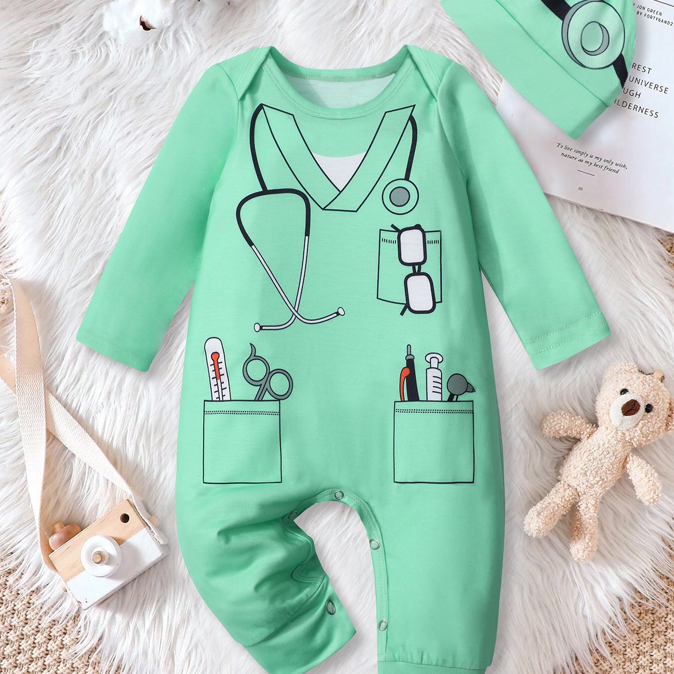 Baby Boy Cartoon Print Romper for Fall Winter Cosplay Halloween Jumpsuit