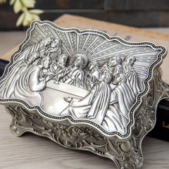 Vintage Jewelry Box Antique Silvery Trinket Box Rectangular Treasure Chest