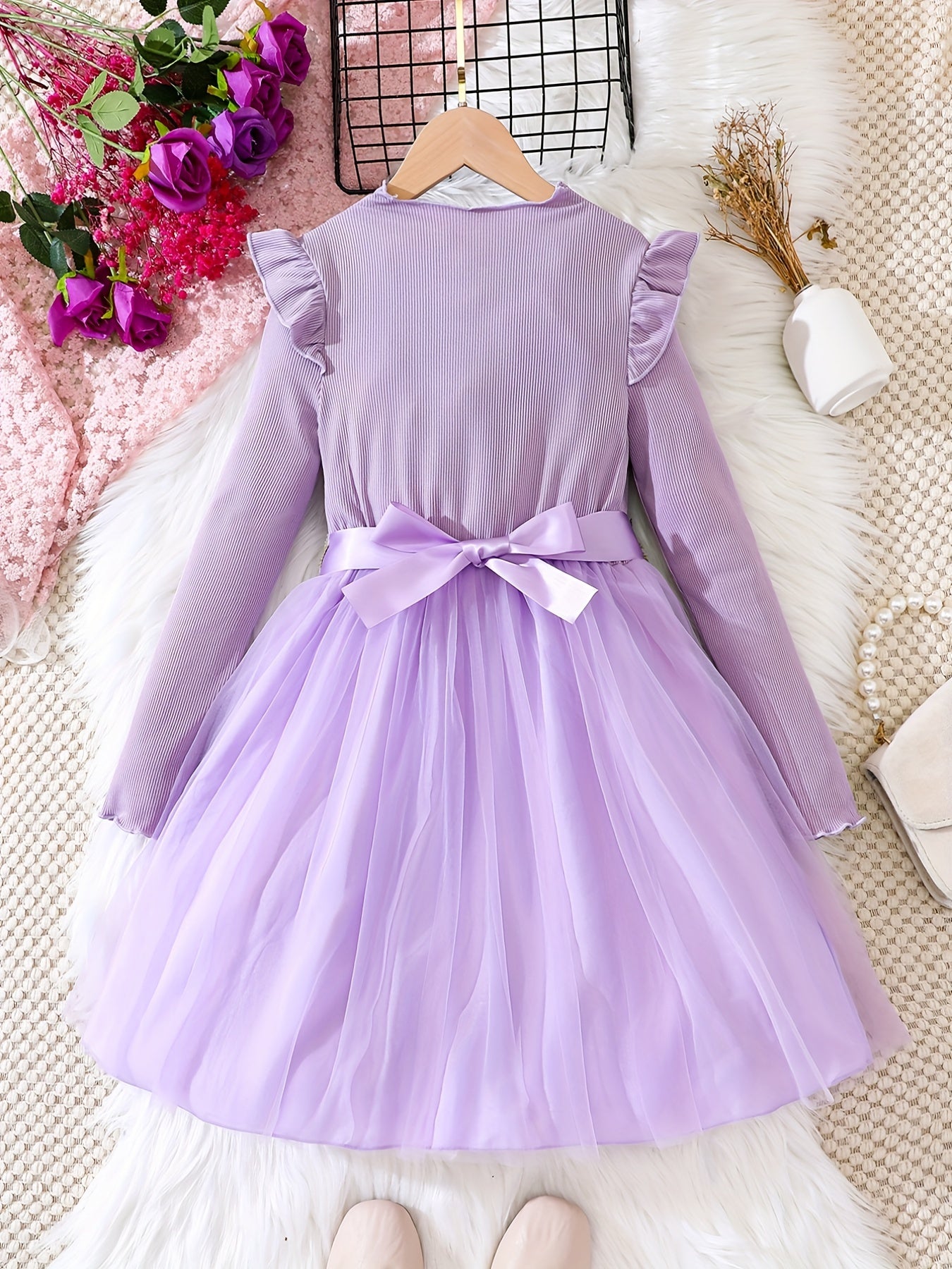 Kid Girls' Floral Embroidery Long Sleeve Dress For Party