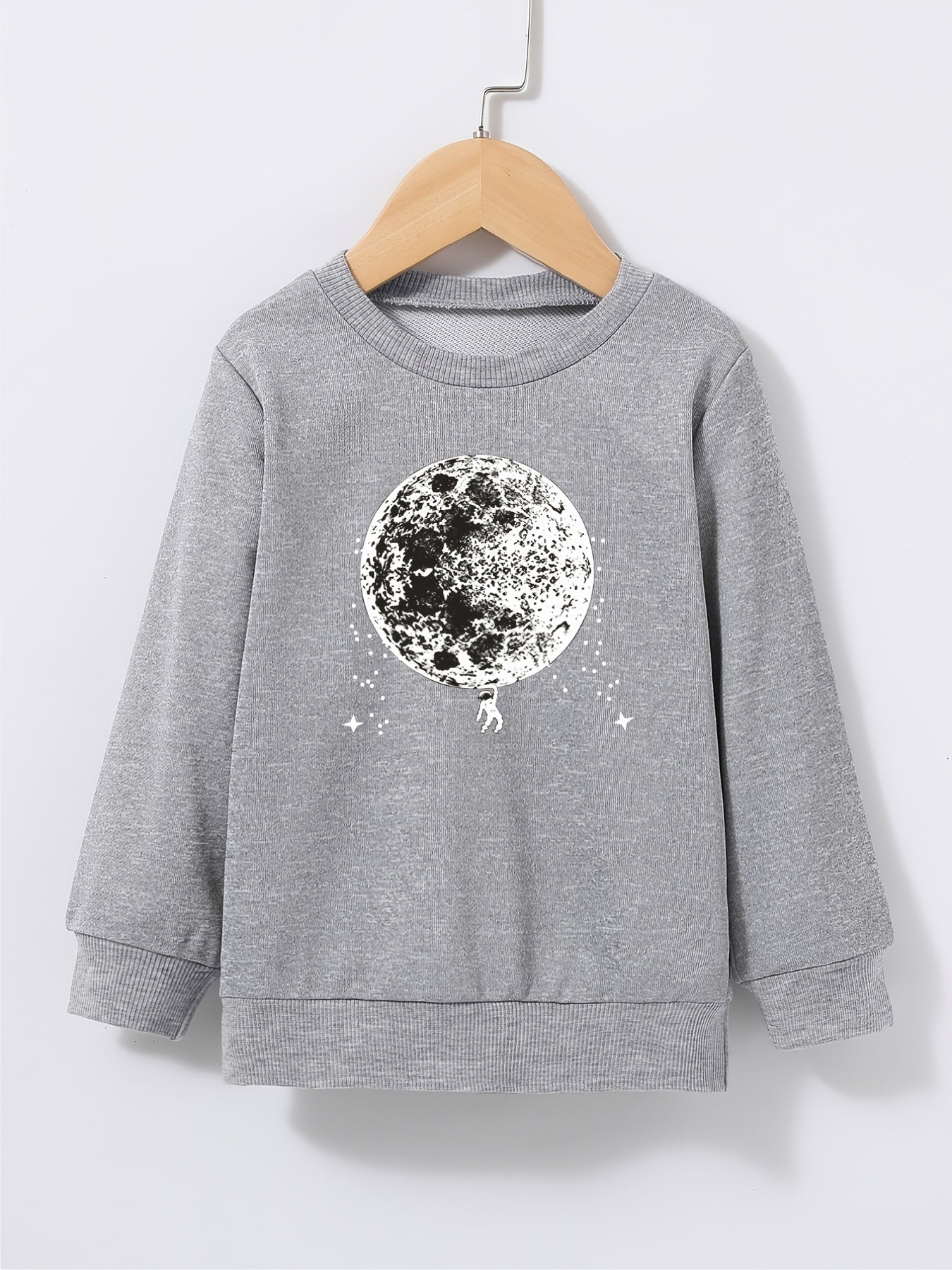 Boy's Astronaut Print Crew Neck Sweatshirt Long Sleeve Top