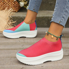 Women's Block Sock Sneakers Low Top Slip On Knit Shoes Casual Lightweight