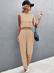 Solid Two Piece Set Crew Neck Tank Top & Jogger Pants Outfits