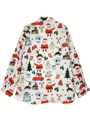 Christmas Blouse Women's Plus Santa Claus & Gift Print Shirt Top