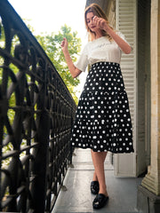 Women's Polka Dot Tiered Skirt High Waist Layered Casual Skirt