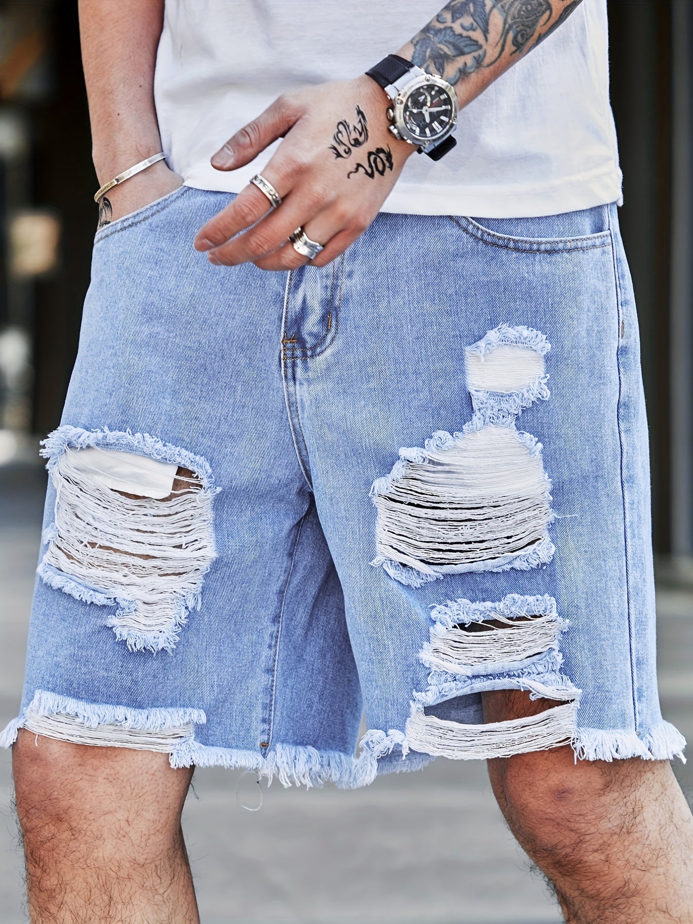 Men's Distressed Denim Shorts Casual Street Style Summer