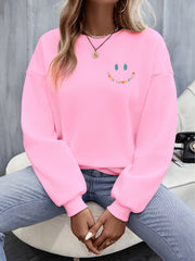 Letter & Smile Graphic Print Pullover Sweatshirt Casual Long Sleeve