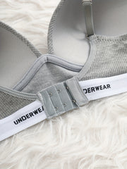 Letter Print Push Up Bra Comfy & Breathable Intimates Bra