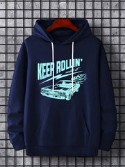 Rollin Print Hoodie Men Graphic Hooded Pullover Kangaroo Pocket