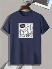 Drinks Print Men's Comfy T-shirt Active Stretch Tee for Summer