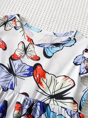 Butterfly Skater Dress For Girls Flying Sleeve Casual Daily Dress