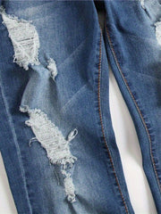 Slim Fit Ripped Jeans Men's Casual Street Style Distressed Denim Pants