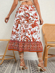 Floral Print Boho Holiday Skirt Elastic Waist